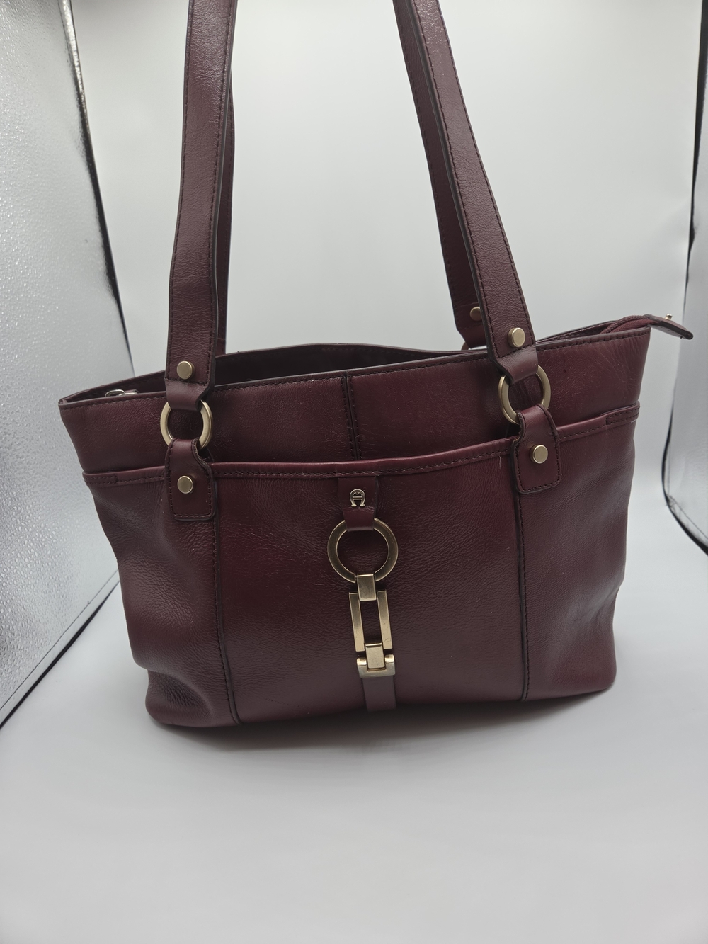 Etienne Aigner Oxblood/Burgundy Leather Bag with Gold Hardware